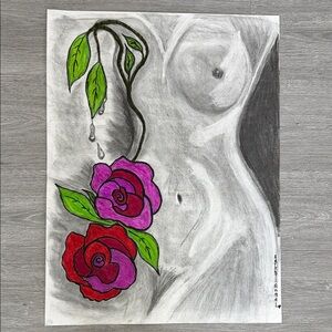 Abstract Floral Art Print with Red and Purple Accents